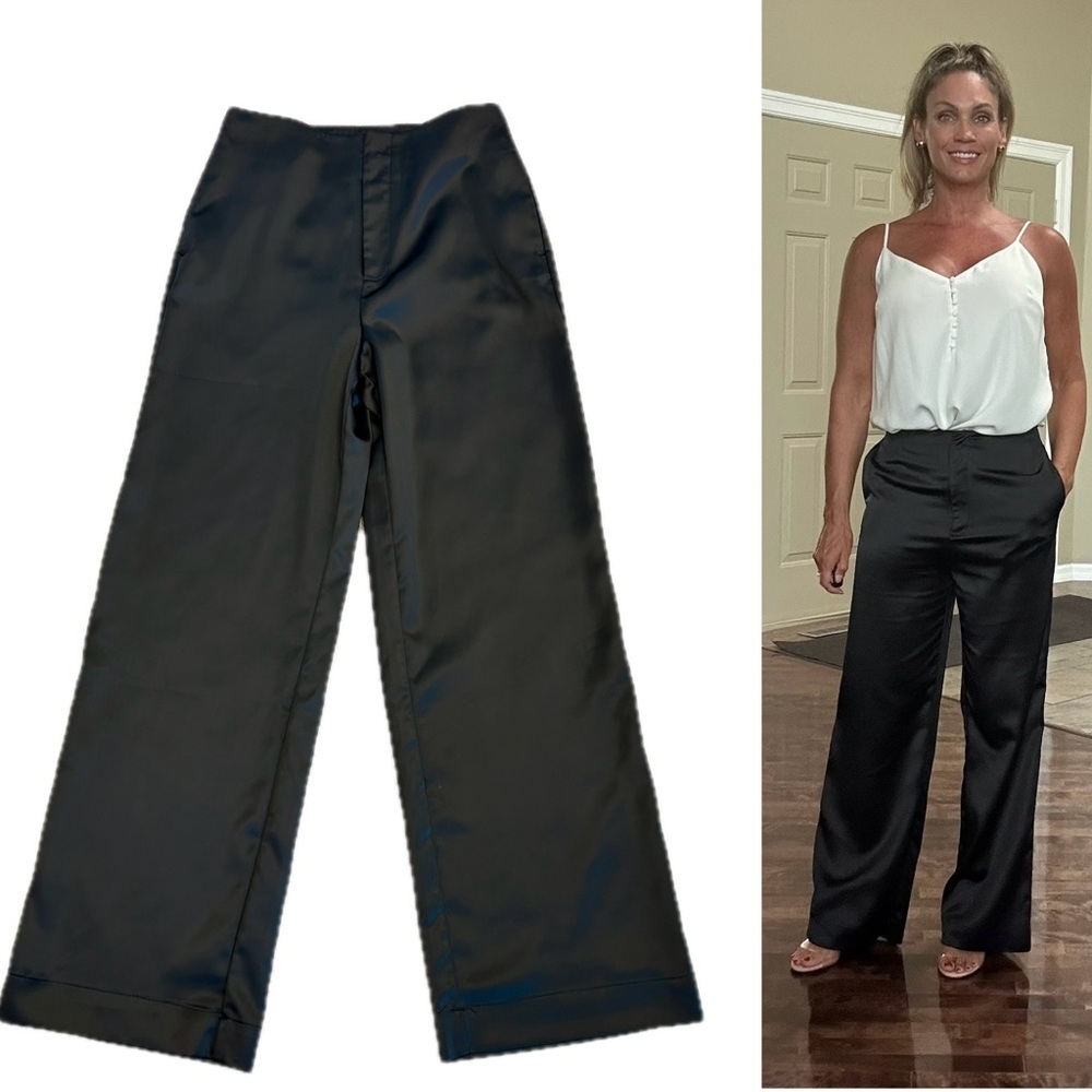 Calvin Klein jeans black satin effect high waist straight leg trouser dress pant